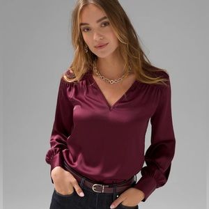 WHITE HOUSE BLACK MARKET Smocked Shoulder Satin Blouse